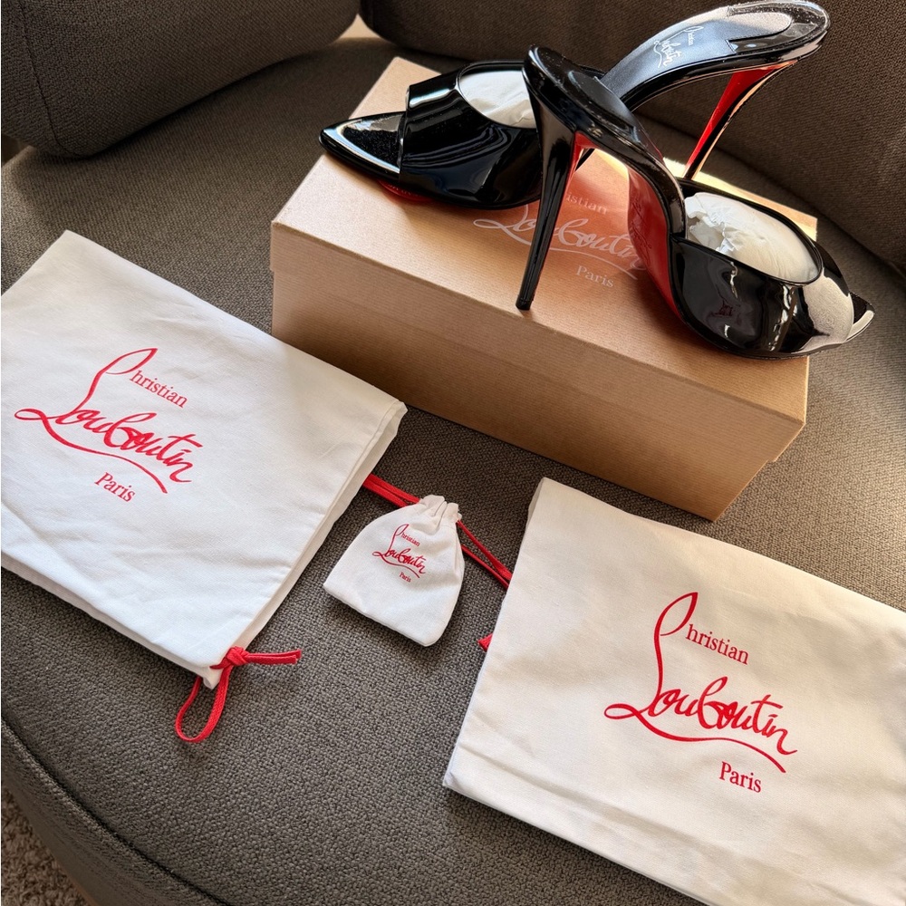 Miss Z Mule 100mm Patent Christian Louboutin Black Patent Leather Heels - Picture 7 of 9